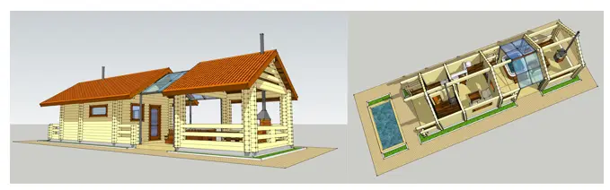 Пример 3D модели банного комплекса вблизи СТК "Горный Воздух"